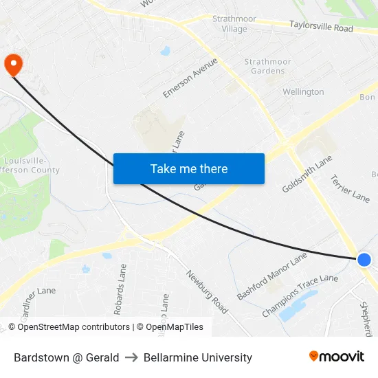 Bardstown @ Gerald to Bellarmine University map