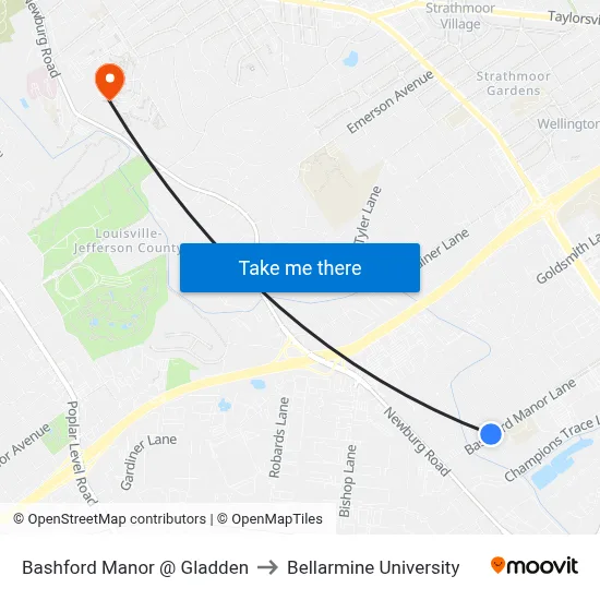 Bashford Manor @ Gladden to Bellarmine University map