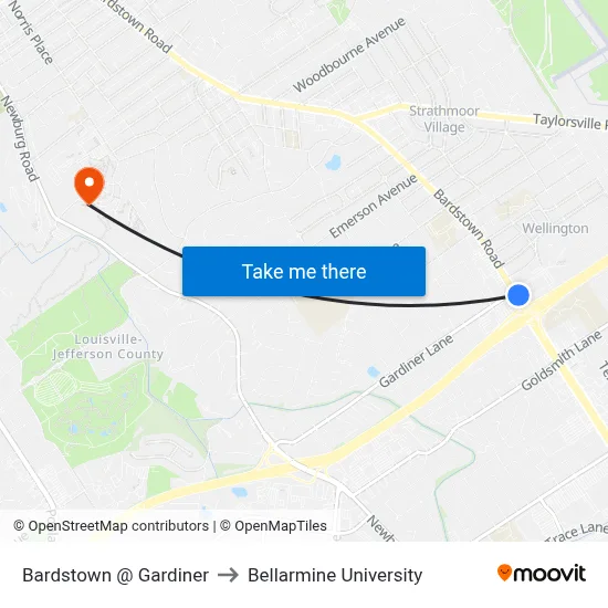Bardstown @ Gardiner to Bellarmine University map