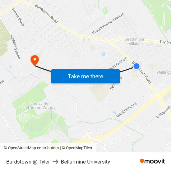 Bardstown @ Tyler to Bellarmine University map