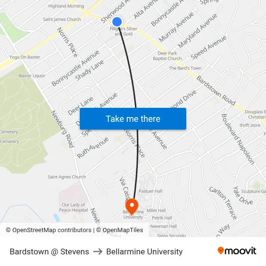 Bardstown @ Stevens to Bellarmine University map