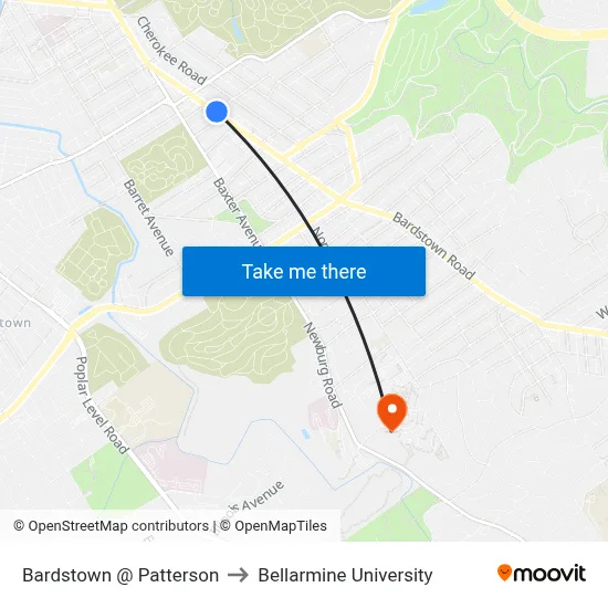 Bardstown @ Patterson to Bellarmine University map