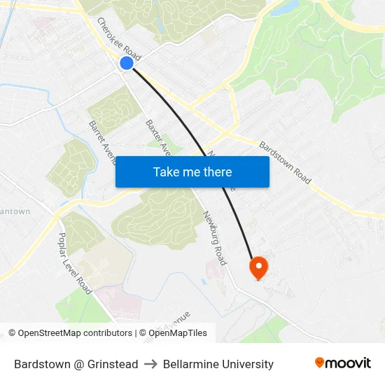 Bardstown @ Grinstead to Bellarmine University map