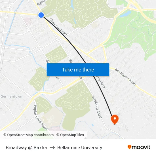 Broadway @ Baxter to Bellarmine University map