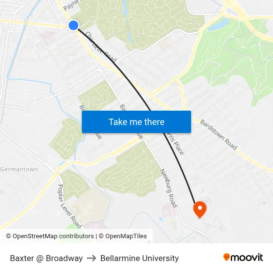 Baxter @ Broadway to Bellarmine University map