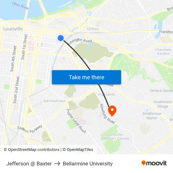 Jefferson @ Baxter to Bellarmine University map