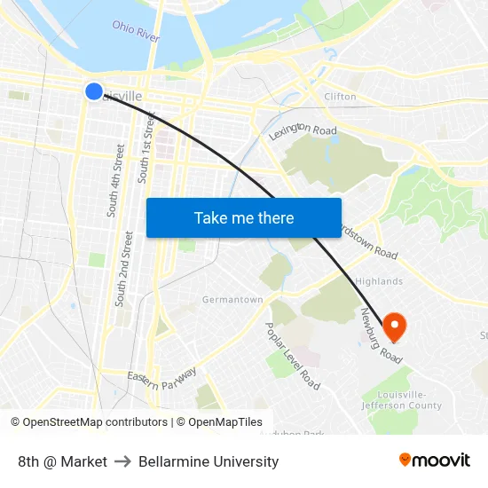 8th @ Market to Bellarmine University map
