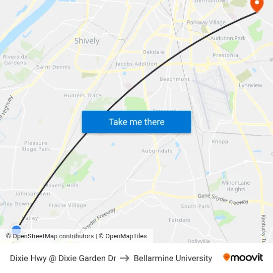 Dixie Hwy @ Dixie Garden Dr to Bellarmine University map
