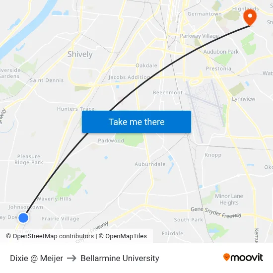 Dixie @ Meijer to Bellarmine University map