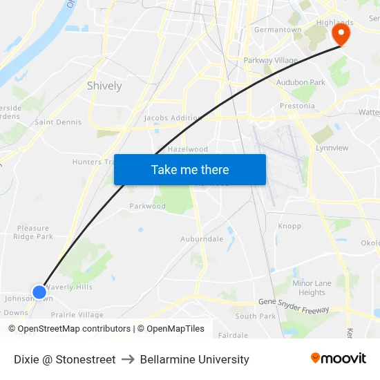Dixie @ Stonestreet to Bellarmine University map