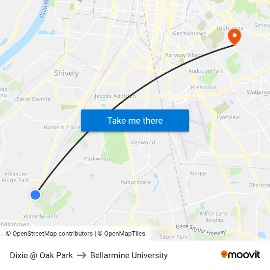 Dixie @ Oak Park to Bellarmine University map