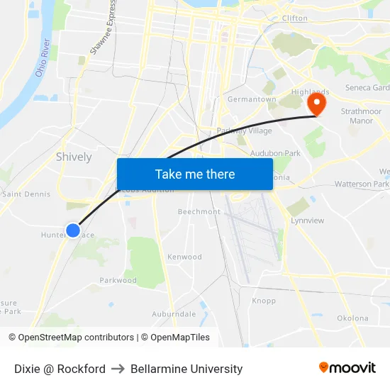 Dixie @ Rockford to Bellarmine University map