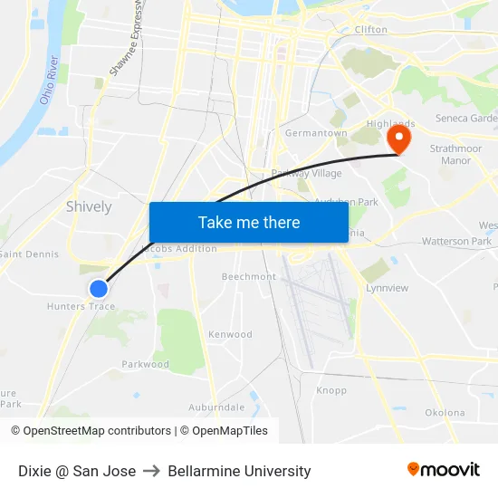 Dixie @ San Jose to Bellarmine University map