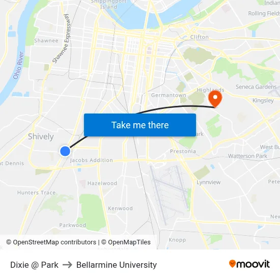 Dixie @ Park to Bellarmine University map