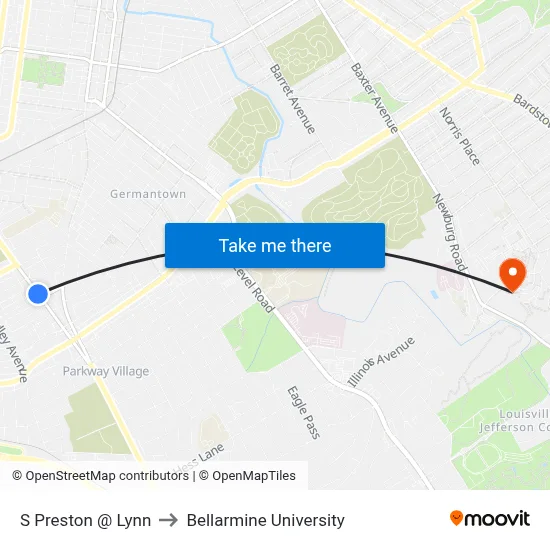 S Preston @ Lynn to Bellarmine University map