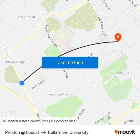 Preston @ Locust to Bellarmine University map