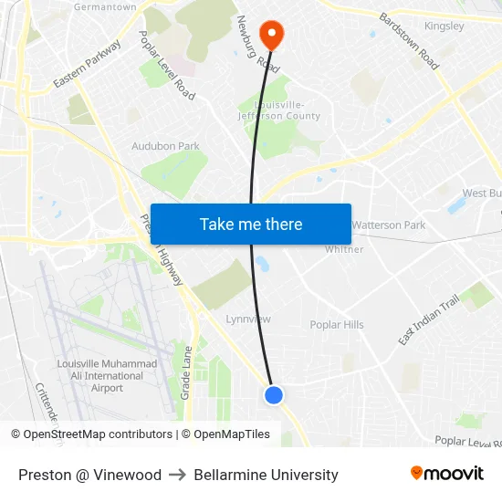 Preston @ Vinewood to Bellarmine University map
