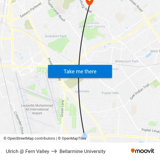 Ulrich @ Fern Valley to Bellarmine University map