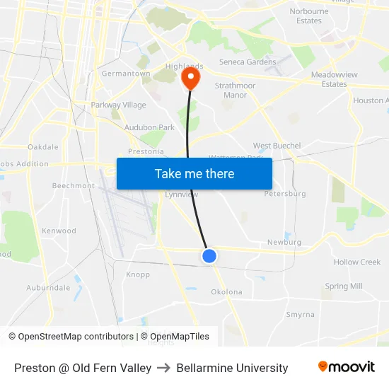 Preston @ Old Fern Valley to Bellarmine University map