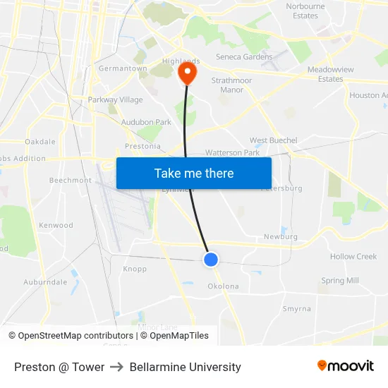 Preston @ Tower to Bellarmine University map