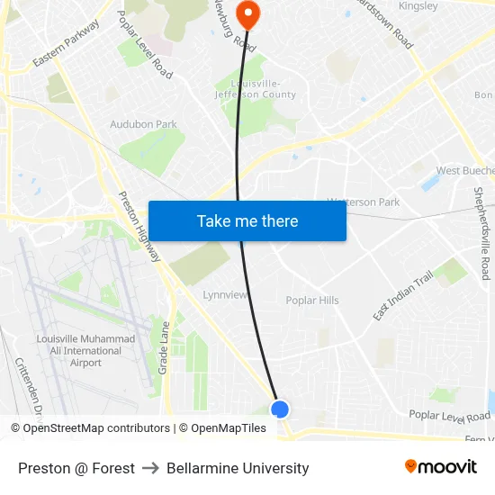 Preston @ Forest to Bellarmine University map