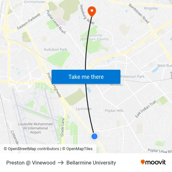 Preston @ Vinewood to Bellarmine University map