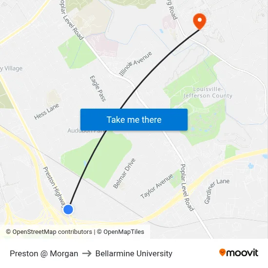 Preston @ Morgan to Bellarmine University map