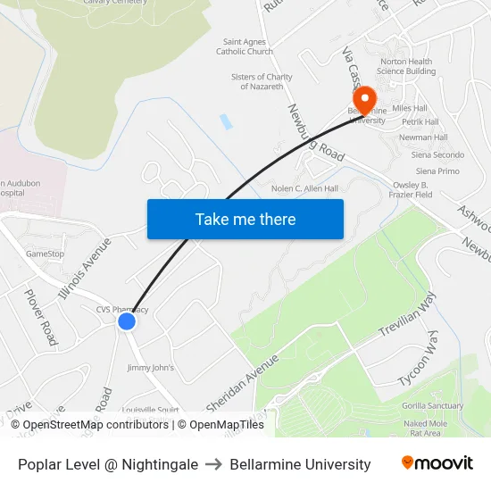 Poplar Level @ Nightingale to Bellarmine University map