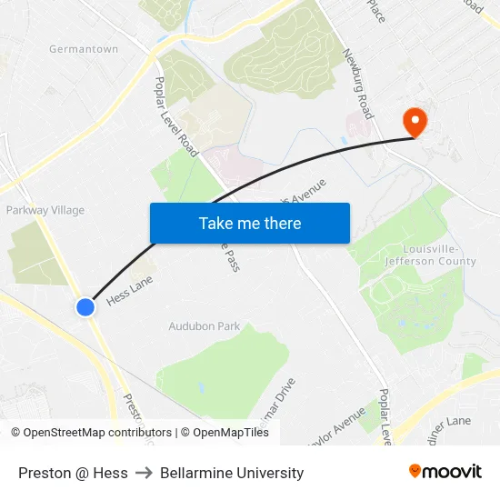 Preston @ Hess to Bellarmine University map