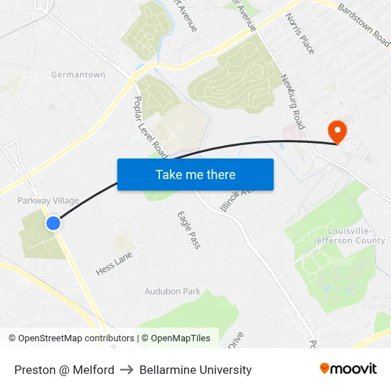 Preston @ Melford to Bellarmine University map