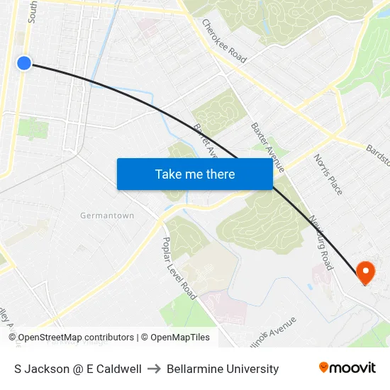 S Jackson @ E Caldwell to Bellarmine University map