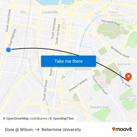 Dixie @ Wilson to Bellarmine University map