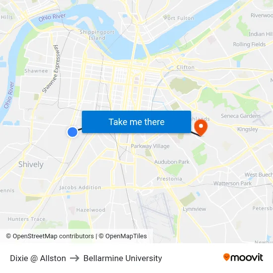 Dixie @ Allston to Bellarmine University map