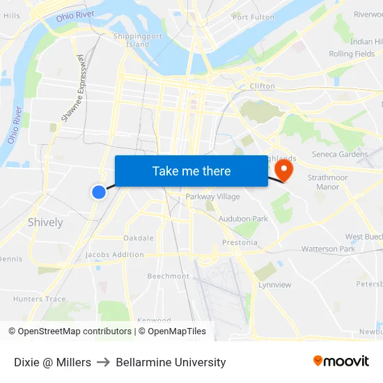 Dixie @ Millers to Bellarmine University map