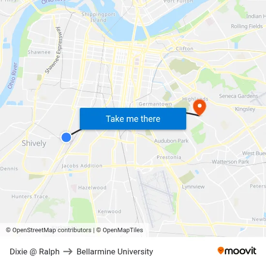 Dixie @ Ralph to Bellarmine University map