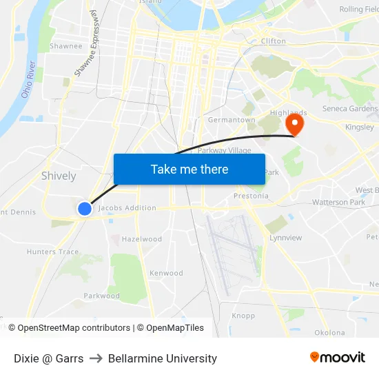 Dixie @ Garrs to Bellarmine University map