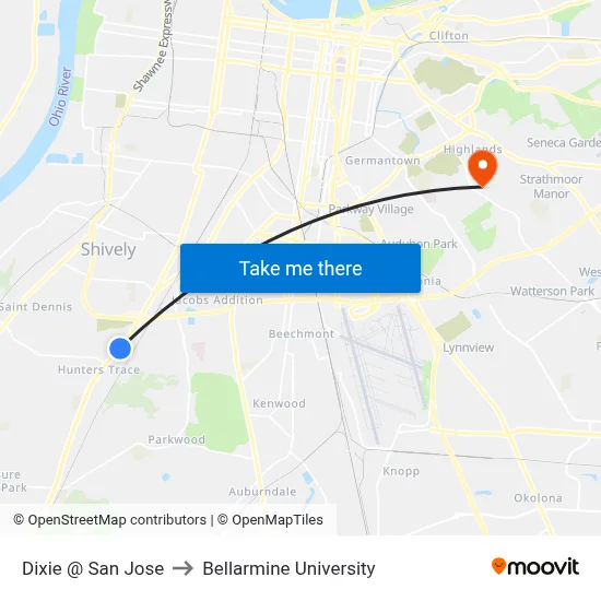 Dixie @ San Jose to Bellarmine University map