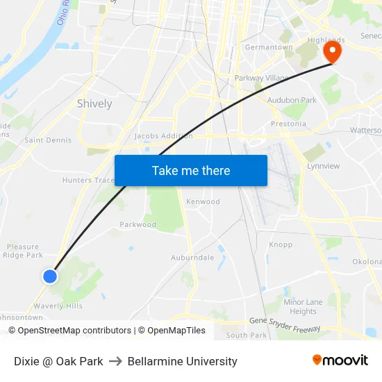 Dixie @ Oak Park to Bellarmine University map