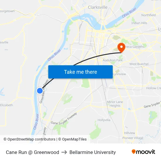 Cane Run @ Greenwood to Bellarmine University map