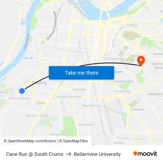 Cane Run @ South Crums to Bellarmine University map