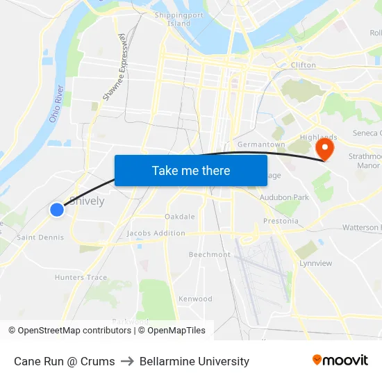 Cane Run @ Crums to Bellarmine University map