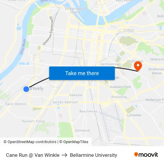 Cane Run @ Van Winkle to Bellarmine University map