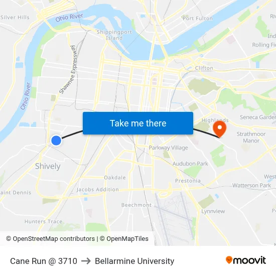 Cane Run @ 3710 to Bellarmine University map