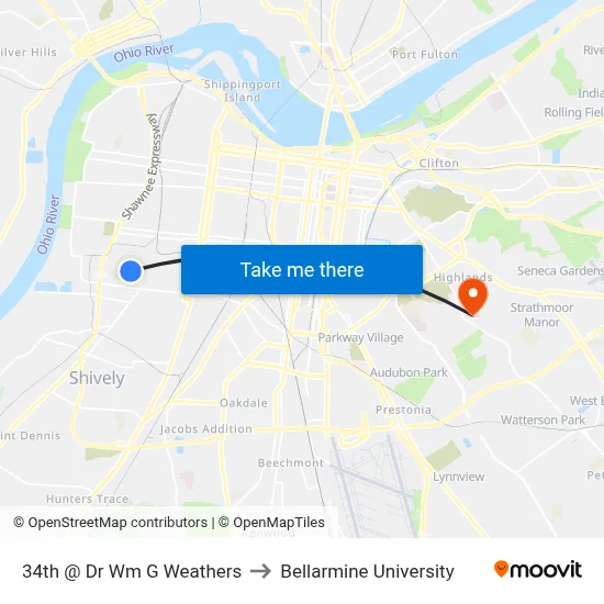 34th @ Dr Wm G Weathers to Bellarmine University map