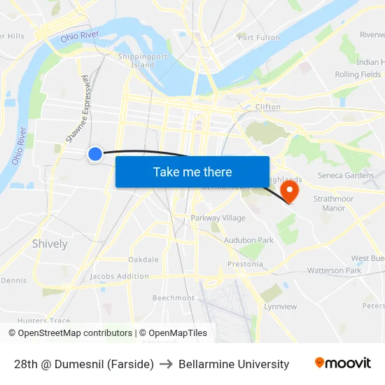 28th @ Dumesnil (Farside) to Bellarmine University map