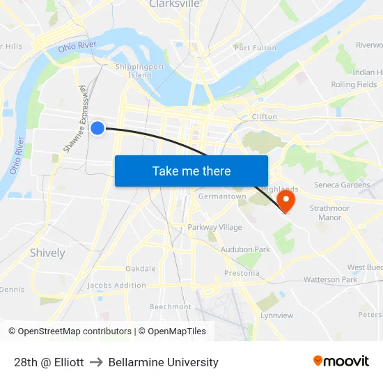 28th @ Elliott to Bellarmine University map