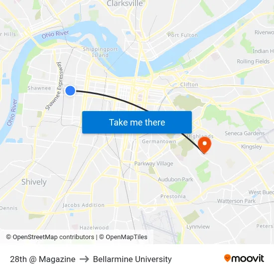 28th @ Magazine to Bellarmine University map