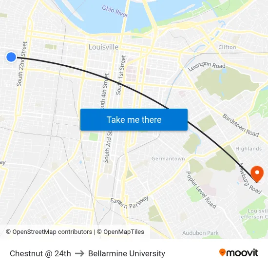 Chestnut @ 24th to Bellarmine University map