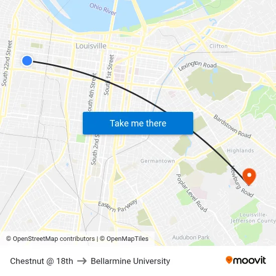 Chestnut @ 18th to Bellarmine University map