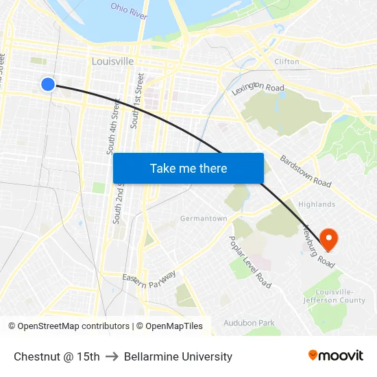 Chestnut @ 15th to Bellarmine University map